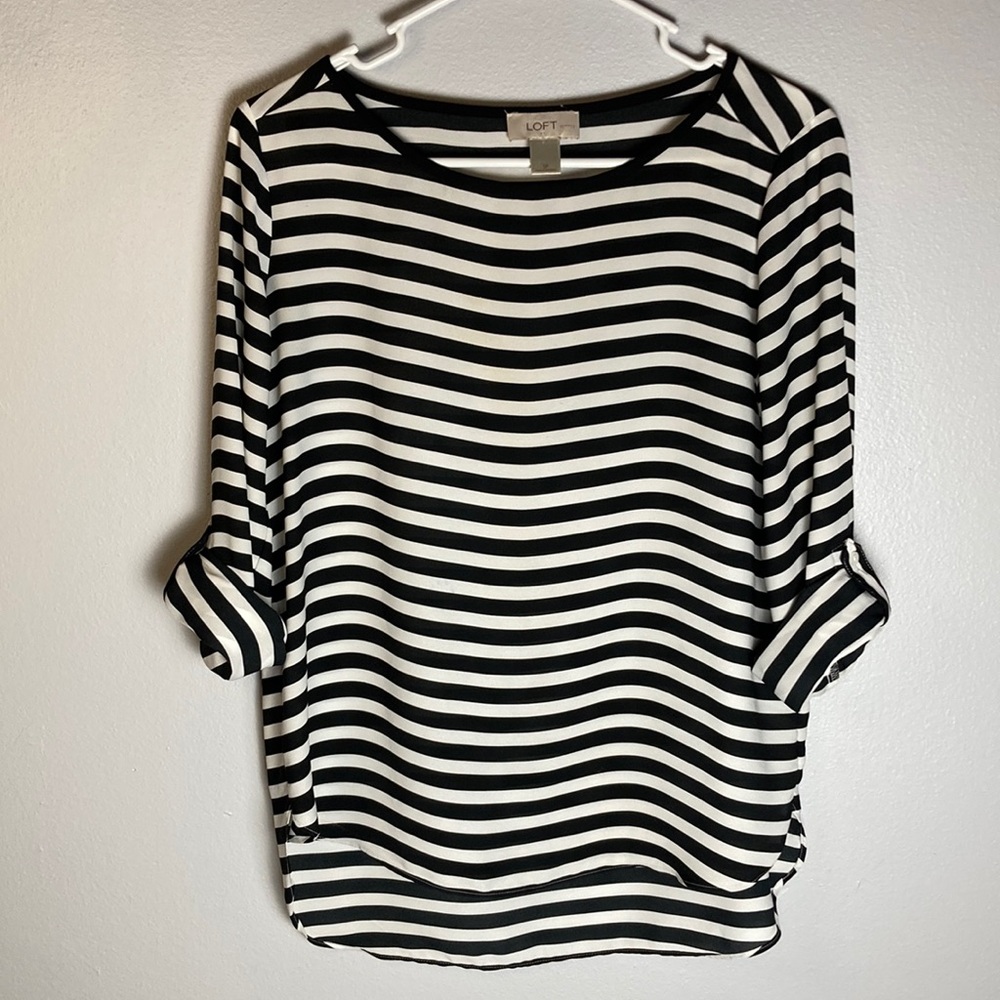 LOFT Women's Black and White Striped Top Sz SP